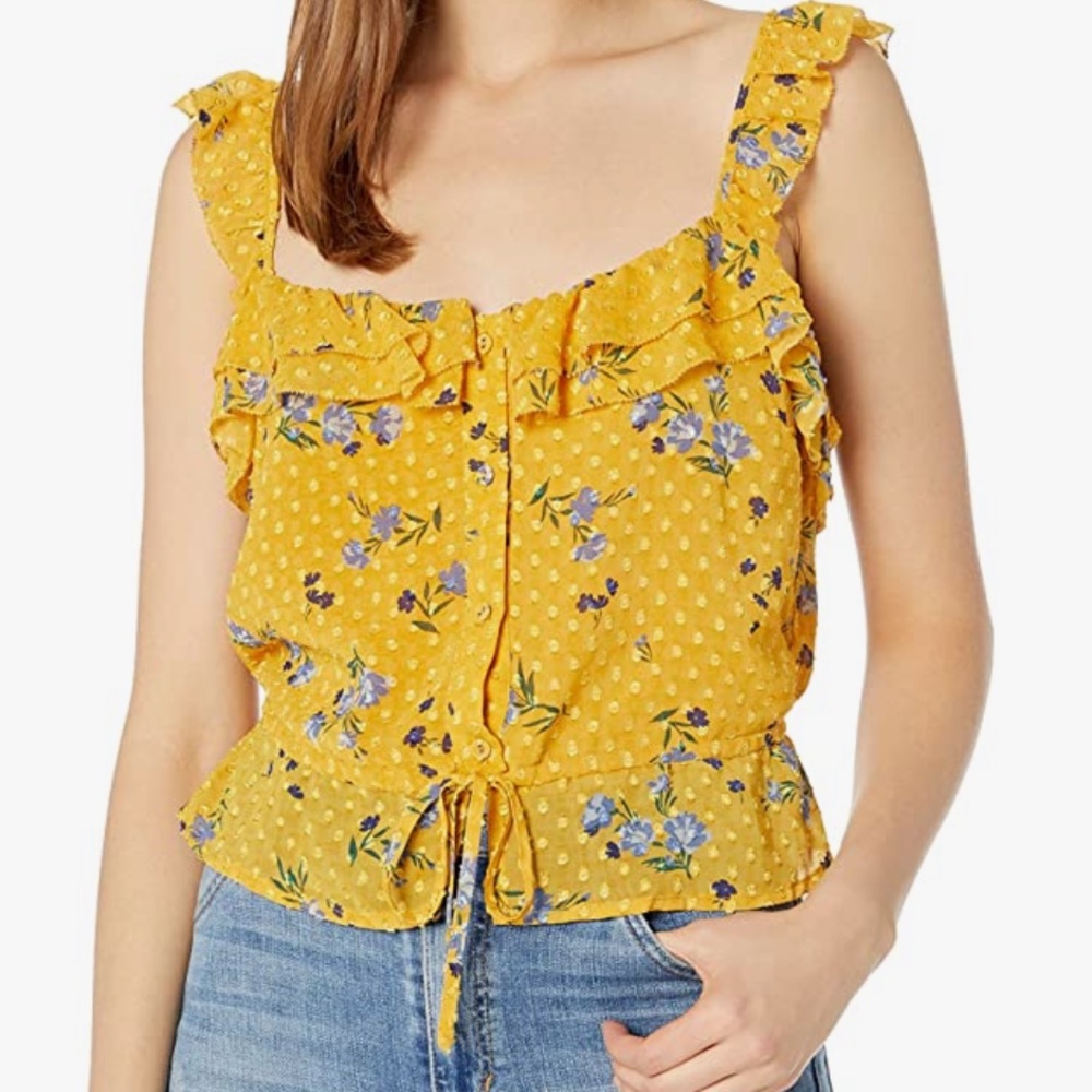 NWT ASTR Women's Donna Sleeveless Ruffle Drawstring Blouson Tank Top